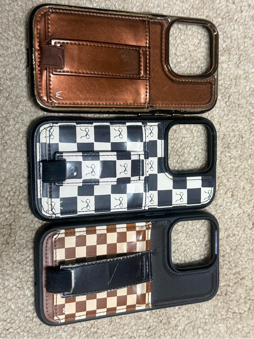 Walli IPhone 16 pro Phone Cases with Card Slots — Brown, Black & Checkerboard